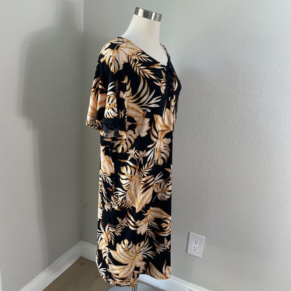 Liz Claiborne Womens Plus XXL Floral Dress With Lace Up Neckline Short Sleeves - Picture 3 of 12